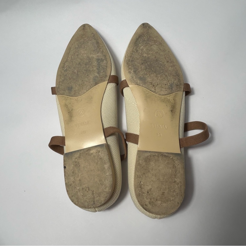 Vivaia Women's Cream Pointed-Toe Flats with Brown Straps - Picture 4 of 10